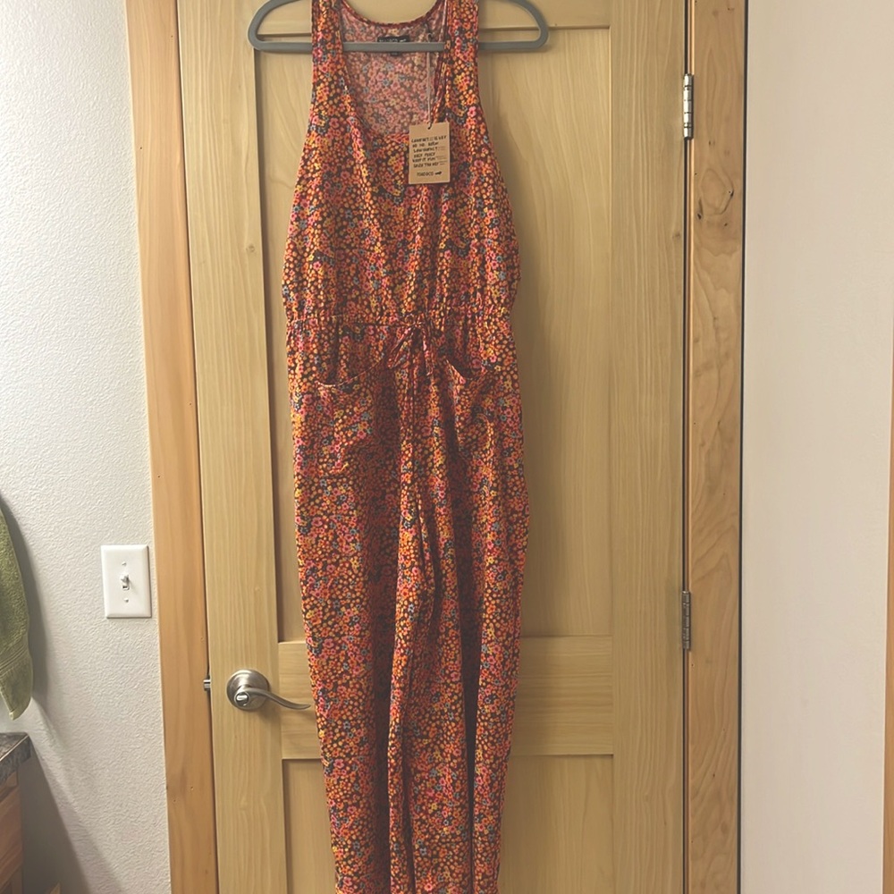 Toad&Co Orange Floral Sleeveless Jumpsuit